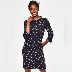 Boden Navy Long Sleeve Shooting Star Print Midi Dress